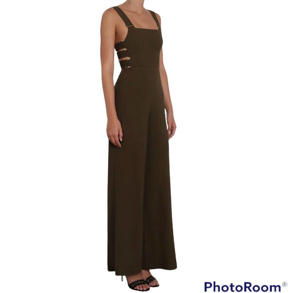 ZIMMERMANN Buckle Jumpsuit US 4 Olive Stretch Crepe Cut-Out Wide Leg One-Piece